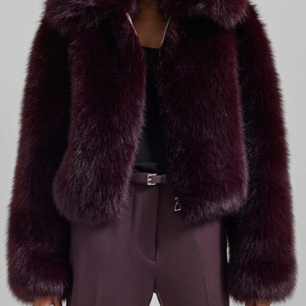 The Frankie Shop Hope Faux Fur Jacket - Dark Plum - Oversized Minimalist Jackets in Plum - Shop at Coveti