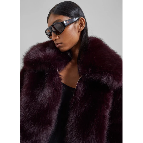 The Frankie Shop Hope Faux Fur Jacket – Dark Plum, view 6