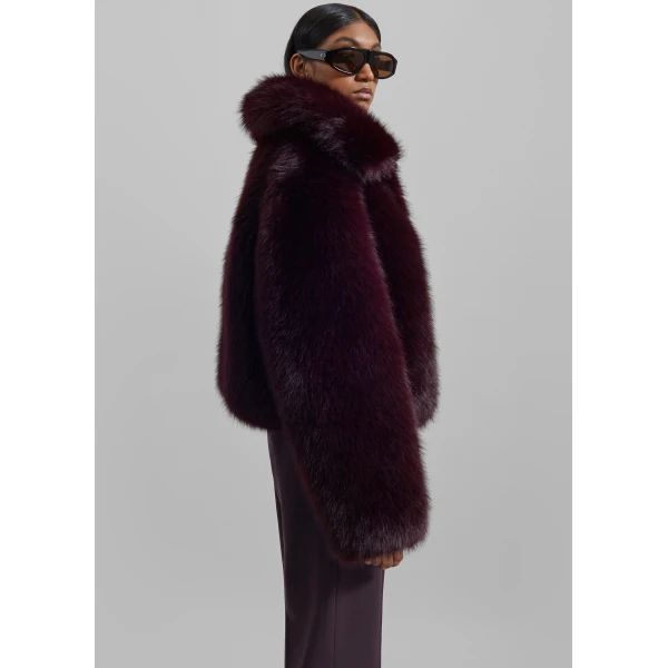 The Frankie Shop Hope Faux Fur Jacket – Dark Plum, view 7