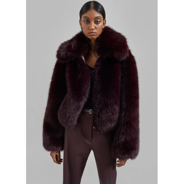 The Frankie Shop Hope Faux Fur Jacket – Dark Plum, view 8
