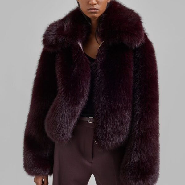 The Frankie Shop Hope Faux Fur Jacket - Dark Plum - Oversized Minimalist Jackets in Plum - Shop at Coveti