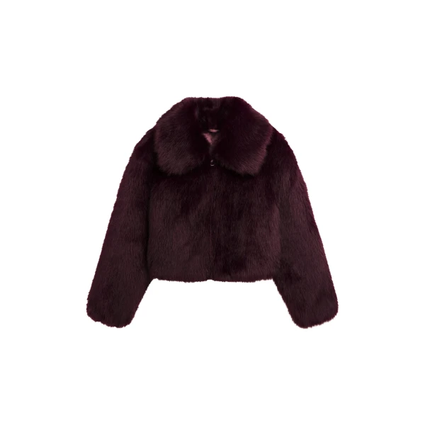 The Frankie Shop Hope Faux Fur Jacket - Dark Plum - Oversized Minimalist Jackets in Plum - Shop at Coveti