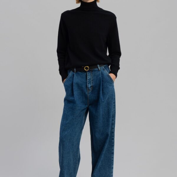 The Frankie Shop Isabella Denim Pants - Medium Wash - Oversized Minimalist Pants in Blue - Shop at Coveti