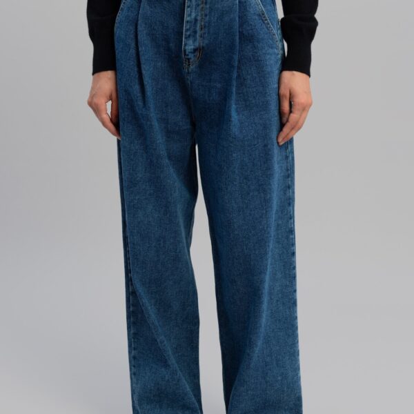 The Frankie Shop Isabella Denim Pants - Medium Wash - Oversized Minimalist Pants in Blue - Shop at Coveti