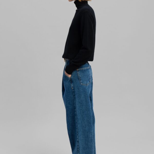 The Frankie Shop Isabella Denim Pants - Medium Wash - Oversized Minimalist Pants in Blue - Shop at Coveti