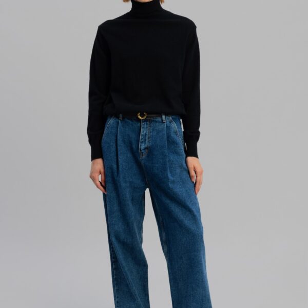 The Frankie Shop Isabella Denim Pants - Medium Wash - Oversized Minimalist Pants in Blue - Shop at Coveti
