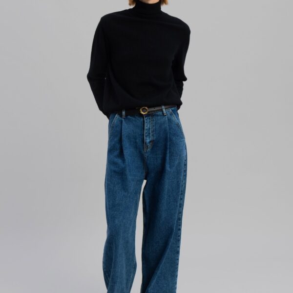 The Frankie Shop Isabella Denim Pants - Medium Wash - Oversized Minimalist Pants in Blue - Shop at Coveti