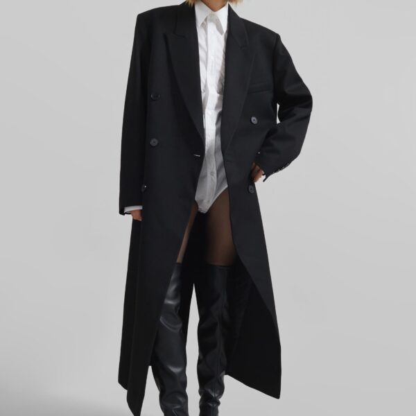 The Frankie Shop Jane Long Coat - Black - Oversized Minimalist Coats in Black - Shop at Coveti