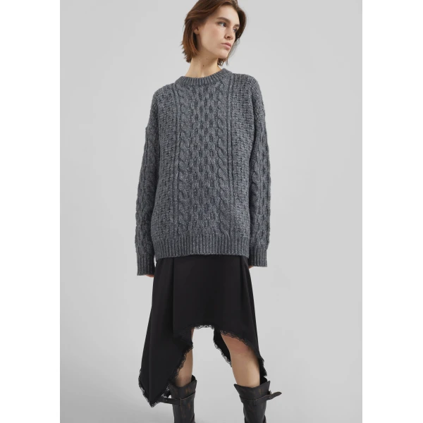 The Frankie Shop Janesen Oversized Cable Knit Sweater – Grey Melange, view 2