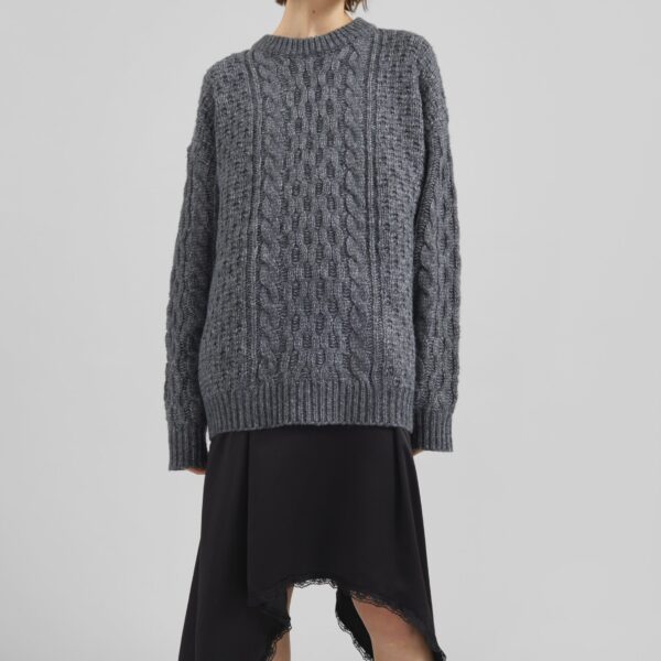 The Frankie Shop Janesen Oversized Cable Knit Sweater - Grey Melange - Oversized Minimalist Knitwear in Grey - Shop at Coveti