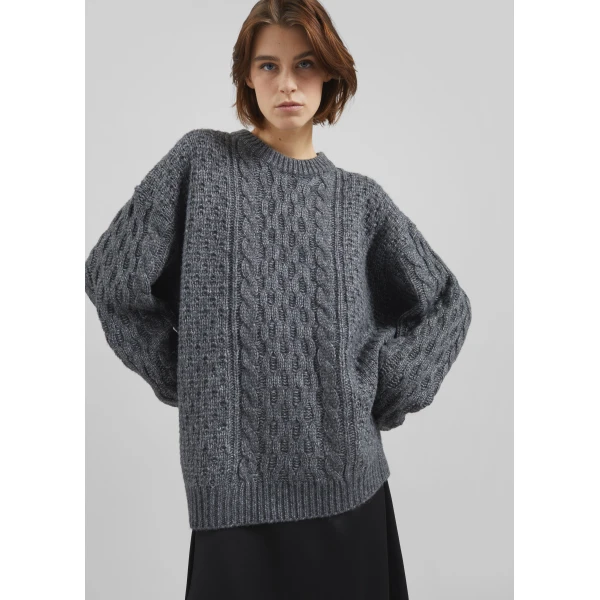 The Frankie Shop Janesen Oversized Cable Knit Sweater – Grey Melange, view 3
