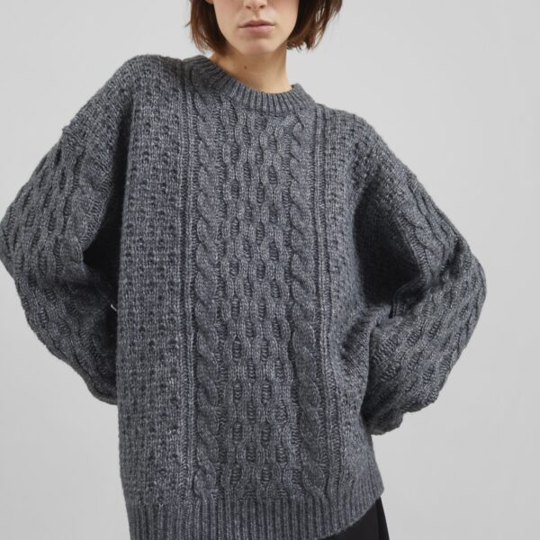 The Frankie Shop Janesen Oversized Cable Knit Sweater - Grey Melange - Oversized Minimalist Knitwear in Grey - Shop at Coveti