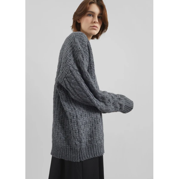 The Frankie Shop Janesen Oversized Cable Knit Sweater – Grey Melange, view 4