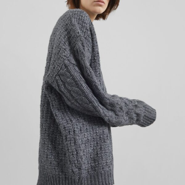 The Frankie Shop Janesen Oversized Cable Knit Sweater - Grey Melange - Oversized Minimalist Knitwear in Grey - Shop at Coveti