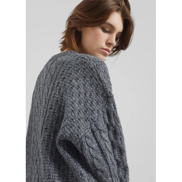The Frankie Shop Janesen Oversized Cable Knit Sweater – Grey Melange, view 5