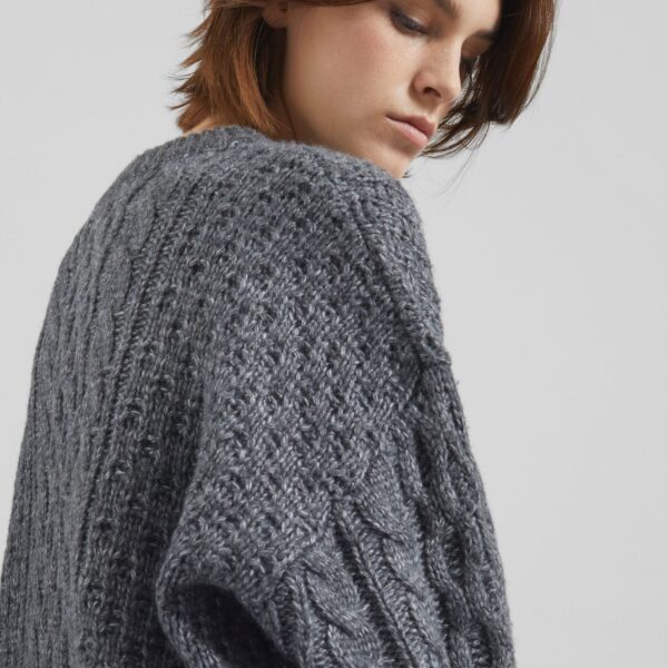The Frankie Shop Janesen Oversized Cable Knit Sweater - Grey Melange - Oversized Minimalist Knitwear in Grey - Shop at Coveti