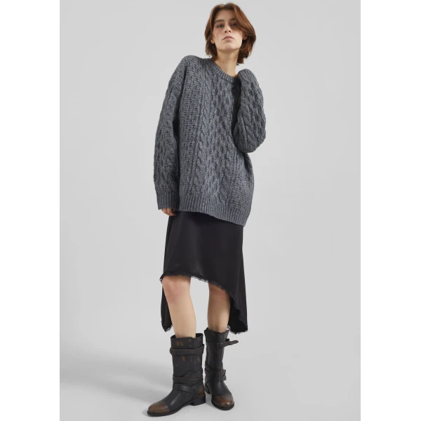 The Frankie Shop Janesen Oversized Cable Knit Sweater – Grey Melange, view 6