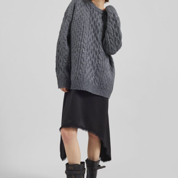 The Frankie Shop Janesen Oversized Cable Knit Sweater - Grey Melange - Oversized Minimalist Knitwear in Grey - Shop at Coveti