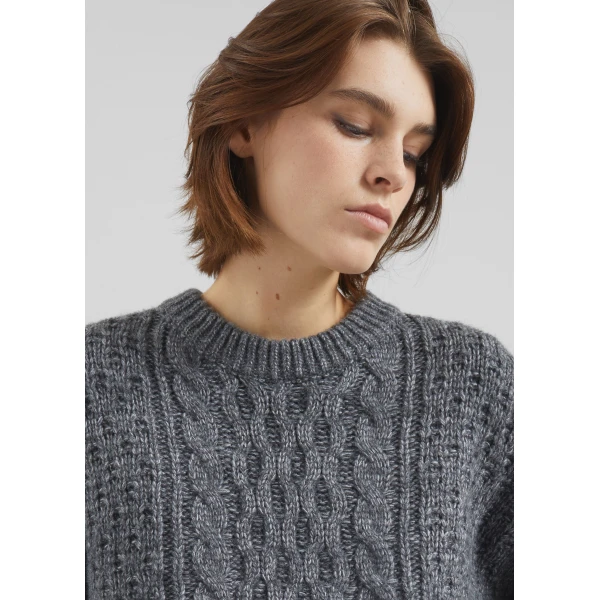 The Frankie Shop Janesen Oversized Cable Knit Sweater – Grey Melange, view 7