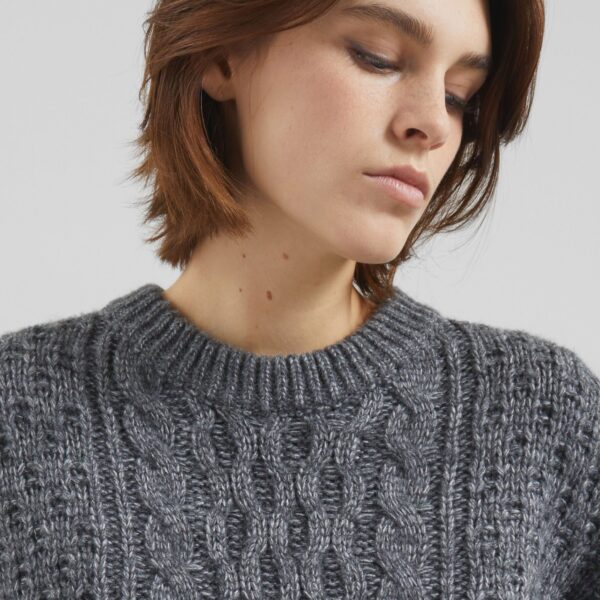 The Frankie Shop Janesen Oversized Cable Knit Sweater - Grey Melange - Oversized Minimalist Knitwear in Grey - Shop at Coveti