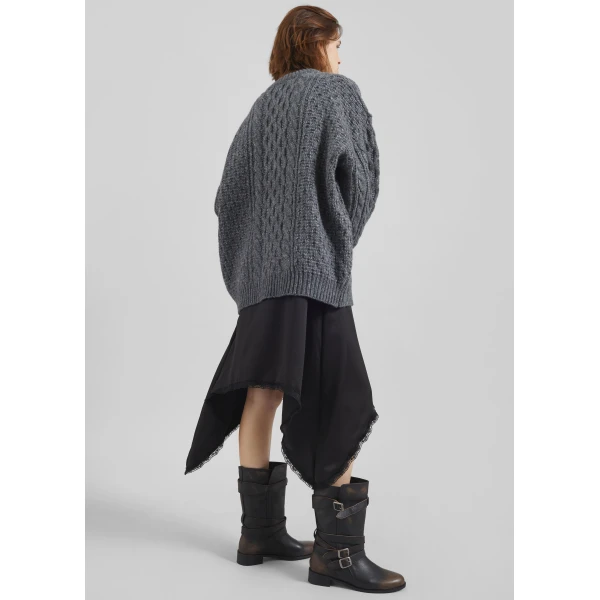 The Frankie Shop Janesen Oversized Cable Knit Sweater – Grey Melange, view 8