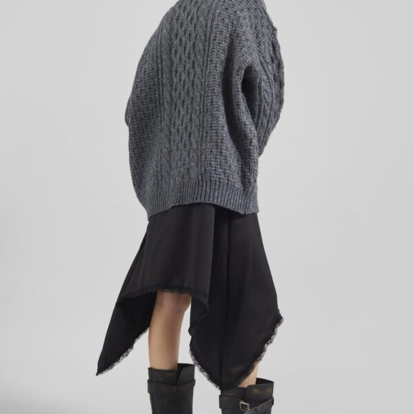The Frankie Shop Janesen Oversized Cable Knit Sweater - Grey Melange - Oversized Minimalist Knitwear in Grey - Shop at Coveti