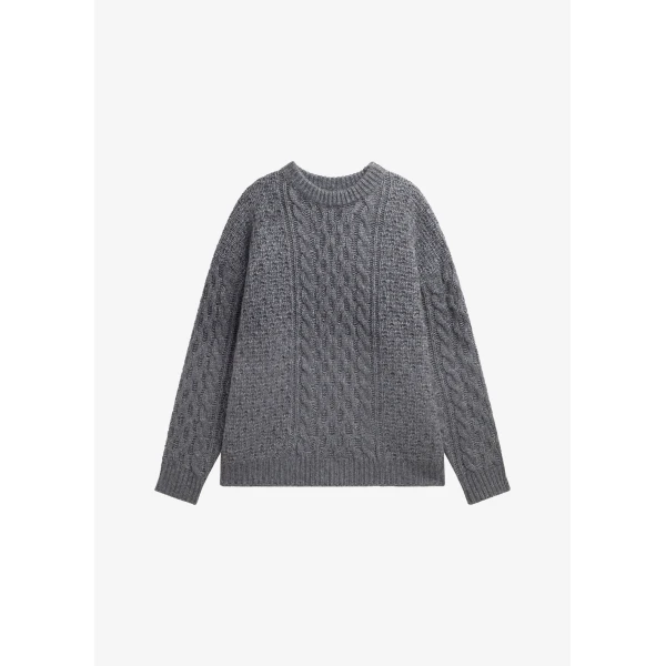 The Frankie Shop Janesen Oversized Cable Knit Sweater – Grey Melange, view 9