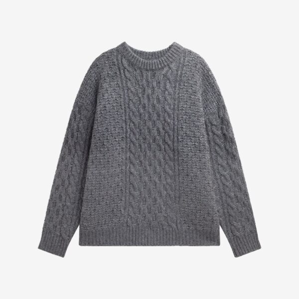 The Frankie Shop Janesen Oversized Cable Knit Sweater - Grey Melange - Oversized Minimalist Knitwear in Grey - Shop at Coveti