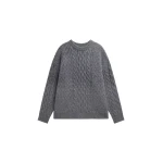 The Frankie Shop Janesen Oversized Cable Knit Sweater - Grey Melange - Oversized Minimalist Knitwear in Grey - Shop at Coveti