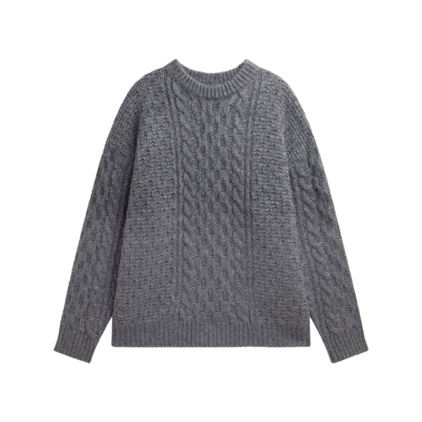 The Frankie Shop Janesen Oversized Cable Knit Sweater - Grey Melange - Oversized Minimalist Knitwear in Grey - Shop at Coveti