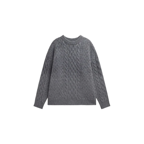 The Frankie Shop Janesen Oversized Cable Knit Sweater - Grey Melange - Oversized Minimalist Knitwear in Grey - Shop at Coveti