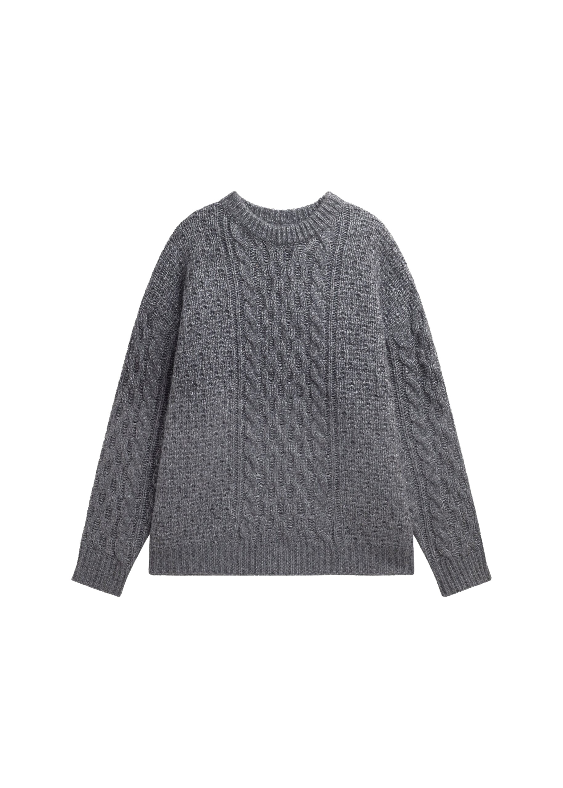 The Frankie Shop Janesen Oversized Cable Knit Sweater - Grey Melange - Oversized Minimalist Knitwear in Grey - Shop at Coveti