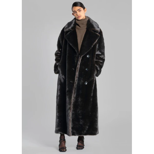 The Frankie Shop Joni Faux Fur Coat – Dark Espresso, view 2