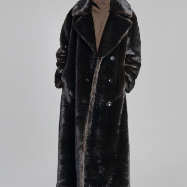 The Frankie Shop Joni Faux Fur Coat - Dark Espresso - Oversized Minimalist Coats in Brown - Shop at Coveti