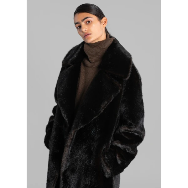 The Frankie Shop Joni Faux Fur Coat – Dark Espresso, view 3