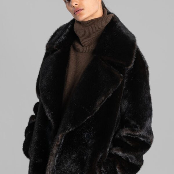 The Frankie Shop Joni Faux Fur Coat - Dark Espresso - Oversized Minimalist Coats in Brown - Shop at Coveti
