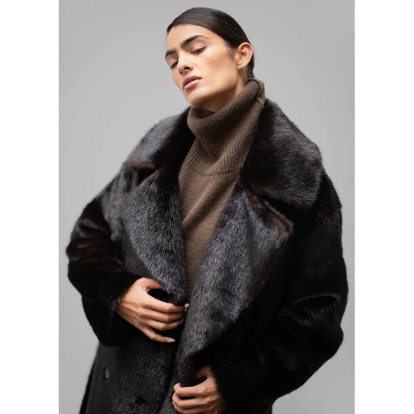 The Frankie Shop Joni Faux Fur Coat – Dark Espresso, view 5