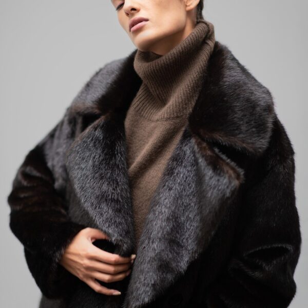 The Frankie Shop Joni Faux Fur Coat - Dark Espresso - Oversized Minimalist Coats in Brown - Shop at Coveti