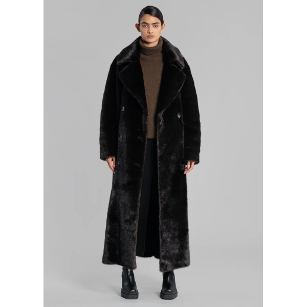 The Frankie Shop Joni Faux Fur Coat – Dark Espresso, view 6