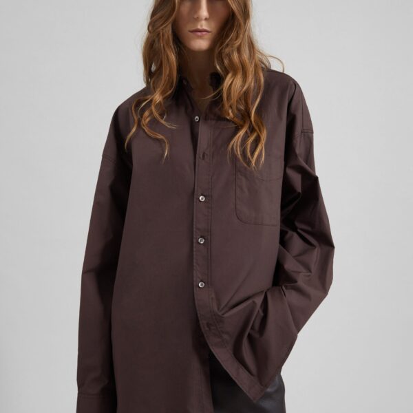 The Frankie Shop Jorhat Shirt - Dark Brown - Oversized Minimalist Tops in White - Shop at Coveti