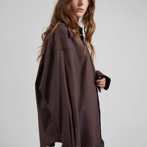 The Frankie Shop Jorhat Shirt - Dark Brown - Oversized Minimalist Tops in White - Shop at Coveti