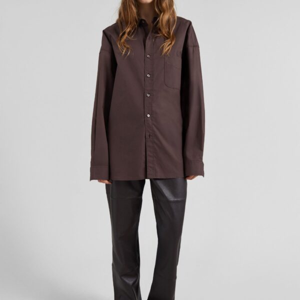 The Frankie Shop Jorhat Shirt - Dark Brown - Oversized Minimalist Tops in White - Shop at Coveti