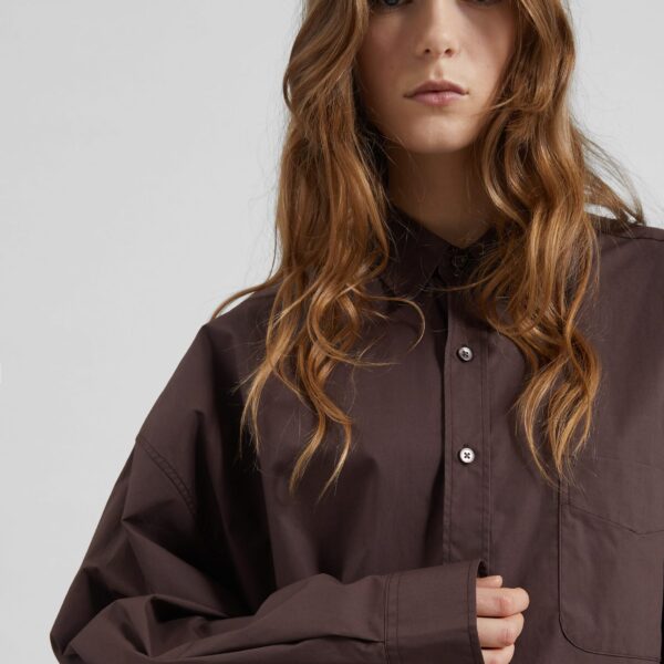 The Frankie Shop Jorhat Shirt - Dark Brown - Oversized Minimalist Tops in White - Shop at Coveti