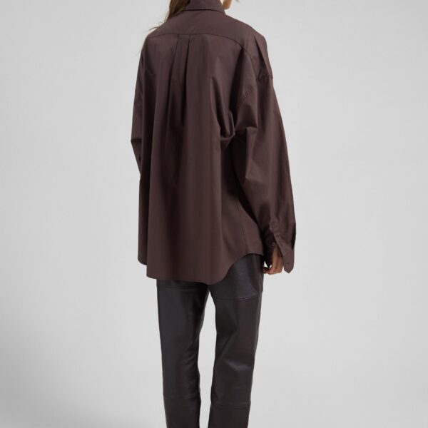 The Frankie Shop Jorhat Shirt - Dark Brown - Oversized Minimalist Tops in White - Shop at Coveti