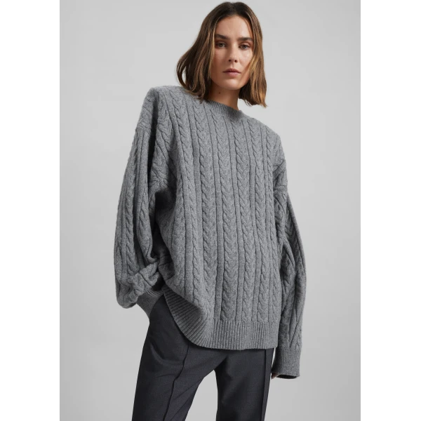 The Frankie Shop Karmoy Cable Knit Padded Sweater – Grey, view 2