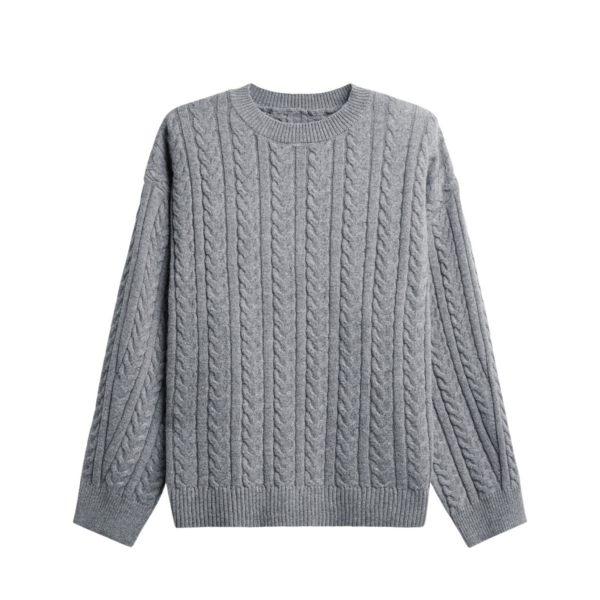 The Frankie Shop Karmoy Cable Knit Padded Sweater - Grey - Oversized Minimalist Knitwear in Grey - Shop at Coveti