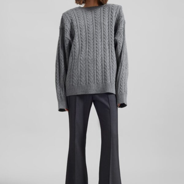 The Frankie Shop Karmoy Cable Knit Padded Sweater - Grey - Oversized Minimalist Knitwear in Grey - Shop at Coveti