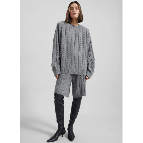 The Frankie Shop Karmoy Cable Knit Padded Sweater – Grey, view 5