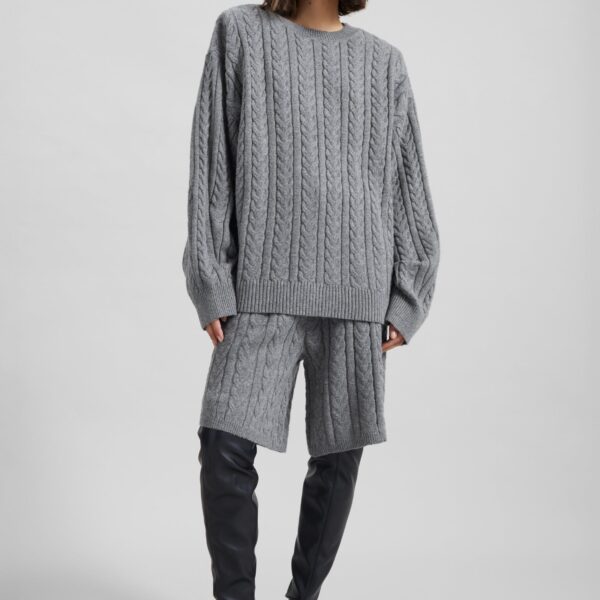 The Frankie Shop Karmoy Cable Knit Padded Sweater - Grey - Oversized Minimalist Knitwear in Grey - Shop at Coveti
