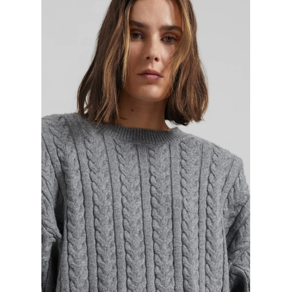 The Frankie Shop Karmoy Cable Knit Padded Sweater – Grey, view 6